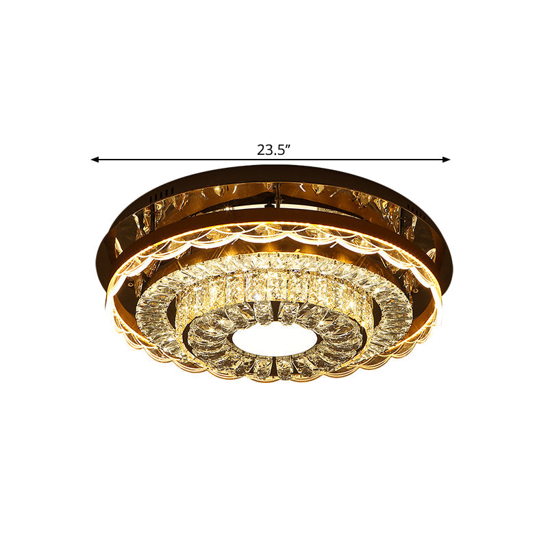Round Close to Ceiling Lighting Modern Style Crystal Block LED Flush Mount Fixture in Chrome Clearhalo 'Ceiling Lights' 'Close To Ceiling Lights' 'Close to ceiling' 'Flush mount' Lighting' 1431374
