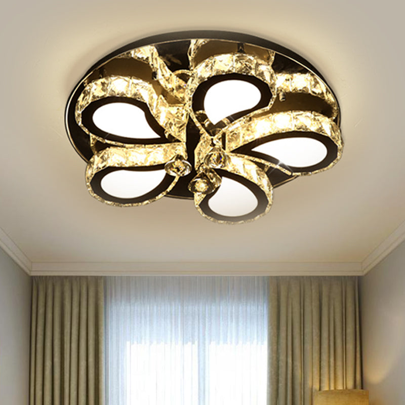 Chrome Teardrop Ceiling Flush Contemporary Clear Crystal 5/7 Bulbs Flush Mount Lighting with Droplets 5 Chrome Clearhalo 'Ceiling Lights' 'Close To Ceiling Lights' 'Close to ceiling' 'Flush mount' Lighting' 1431383