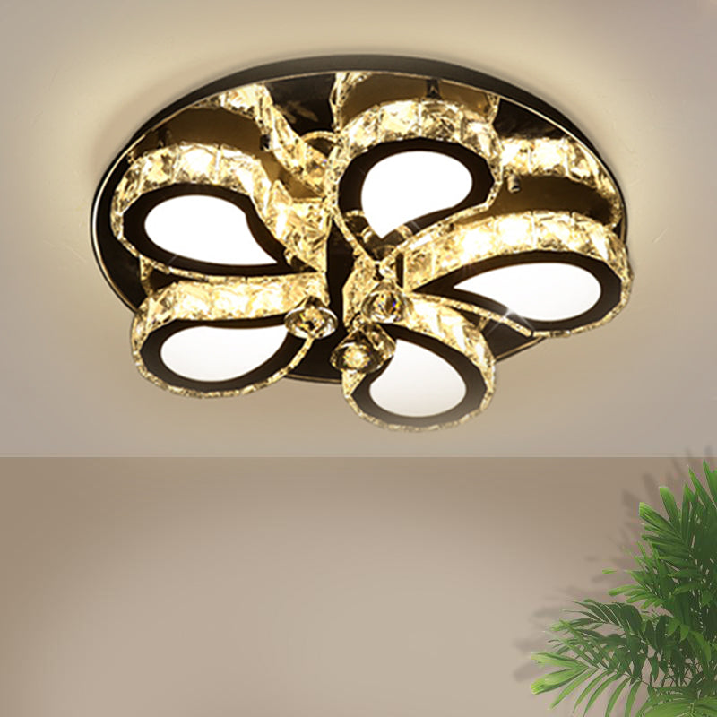 Chrome Teardrop Ceiling Flush Contemporary Clear Crystal 5/7 Bulbs Flush Mount Lighting with Droplets Clearhalo 'Ceiling Lights' 'Close To Ceiling Lights' 'Close to ceiling' 'Flush mount' Lighting' 1431384