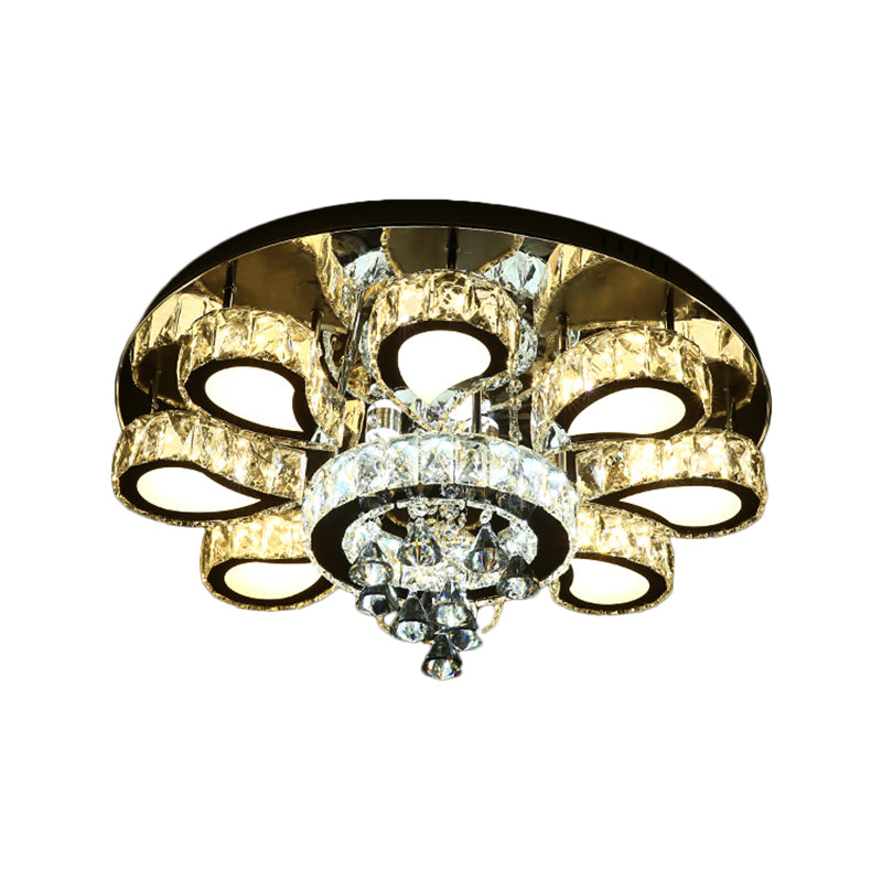 Chrome Teardrop Ceiling Flush Contemporary Clear Crystal 5/7 Bulbs Flush Mount Lighting with Droplets Clearhalo 'Ceiling Lights' 'Close To Ceiling Lights' 'Close to ceiling' 'Flush mount' Lighting' 1431389