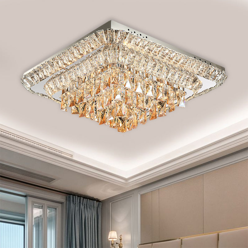 LED Square Flush-Mount Light Fixture Modern Crystal Block Close to Ceiling Lighting in Chrome Clearhalo 'Ceiling Lights' 'Close To Ceiling Lights' 'Close to ceiling' 'Flush mount' Lighting' 1431392