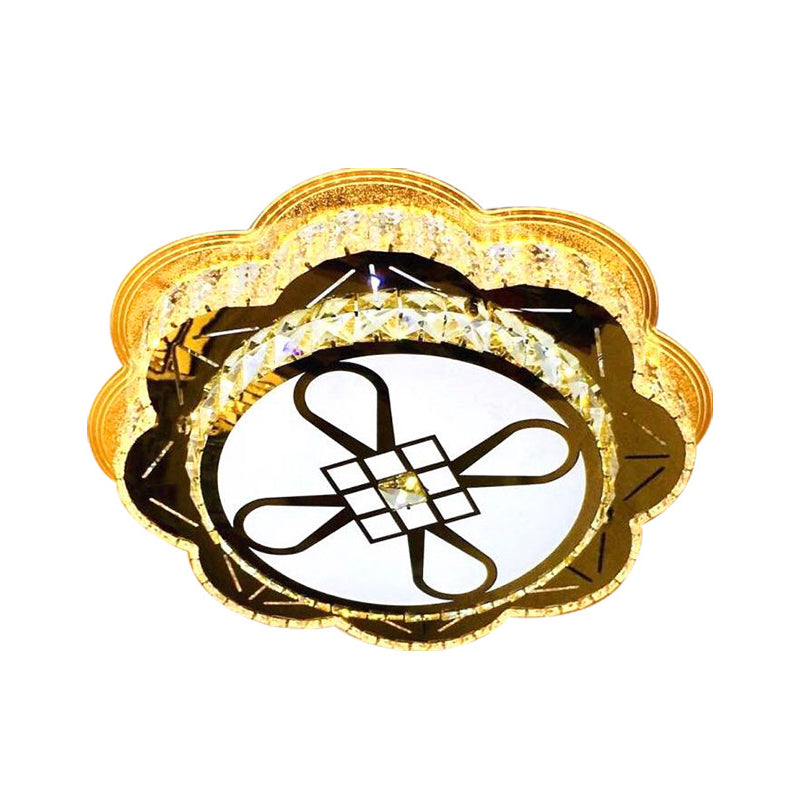 19.5"/23.5" Wide Modern Floral Flushmount Faceted Clear Glass LED Drawing Room Ceiling Flush in Chrome Clearhalo 'Ceiling Lights' 'Close To Ceiling Lights' 'Close to ceiling' 'Flush mount' Lighting' 1431427