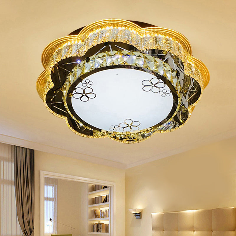 19.5"/23.5" Wide Modern Floral Flushmount Faceted Clear Glass LED Drawing Room Ceiling Flush in Chrome Chrome 23.5" Clearhalo 'Ceiling Lights' 'Close To Ceiling Lights' 'Close to ceiling' 'Flush mount' Lighting' 1431429
