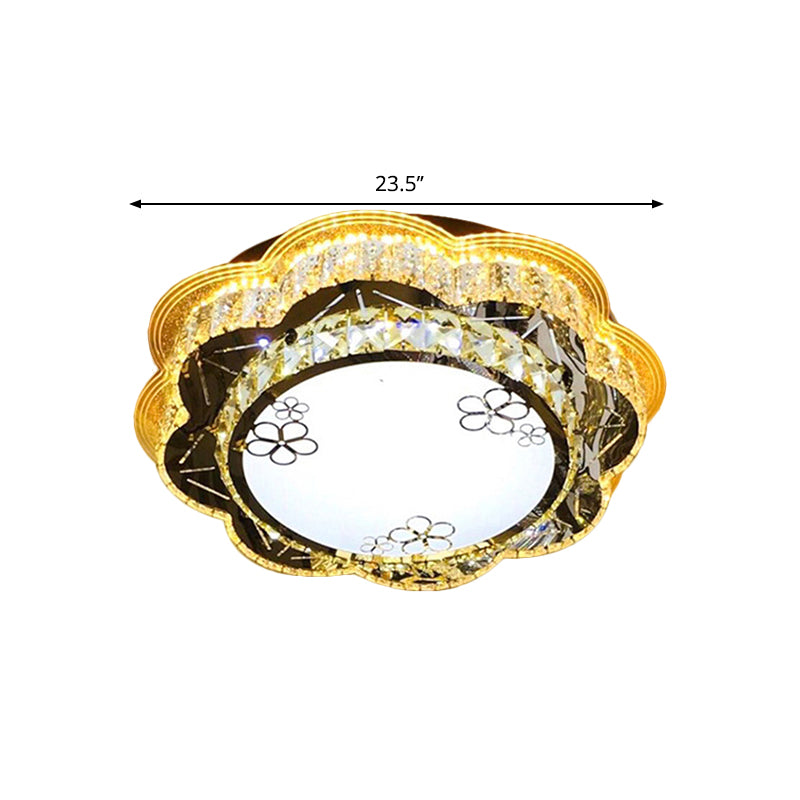 19.5"/23.5" Wide Modern Floral Flushmount Faceted Clear Glass LED Drawing Room Ceiling Flush in Chrome Clearhalo 'Ceiling Lights' 'Close To Ceiling Lights' 'Close to ceiling' 'Flush mount' Lighting' 1431433