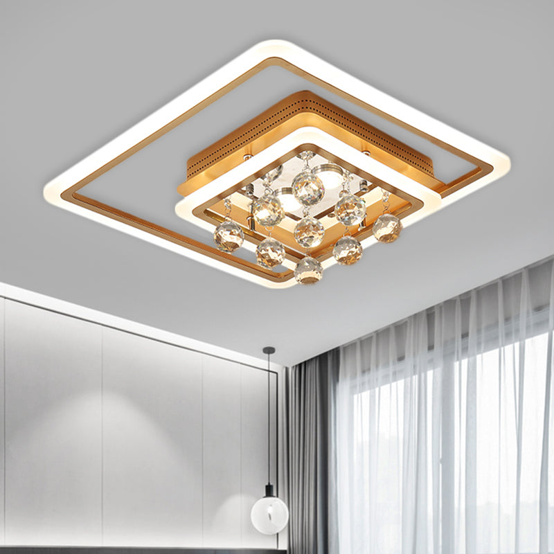 LED Parlor Flush Mount Lamp Modern Gold Close to Ceiling Lighting Fixture with Triangle/Round/Loving Heart Crystal Shade Clearhalo 'Ceiling Lights' 'Close To Ceiling Lights' 'Close to ceiling' 'Flush mount' Lighting' 1431461