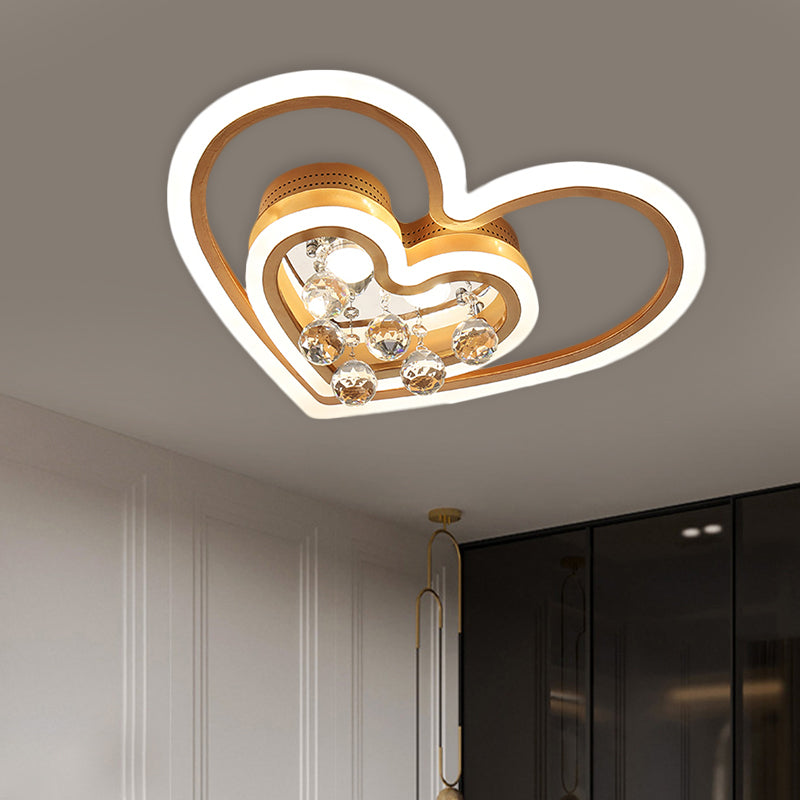 LED Parlor Flush Mount Lamp Modern Gold Close to Ceiling Lighting Fixture with Triangle/Round/Loving Heart Crystal Shade Clearhalo 'Ceiling Lights' 'Close To Ceiling Lights' 'Close to ceiling' 'Flush mount' Lighting' 1431465