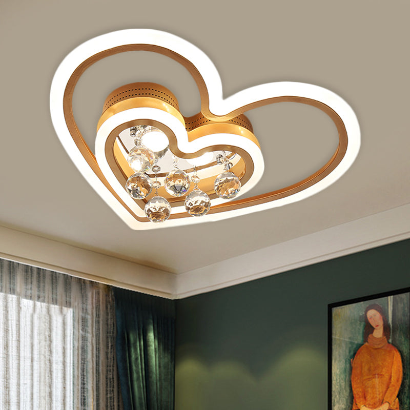 LED Parlor Flush Mount Lamp Modern Gold Close to Ceiling Lighting Fixture with Triangle/Round/Loving Heart Crystal Shade Clearhalo 'Ceiling Lights' 'Close To Ceiling Lights' 'Close to ceiling' 'Flush mount' Lighting' 1431466