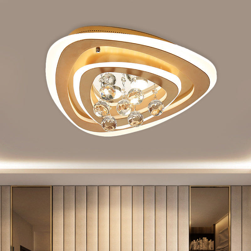 LED Parlor Flush Mount Lamp Modern Gold Close to Ceiling Lighting Fixture with Triangle/Round/Loving Heart Crystal Shade Clearhalo 'Ceiling Lights' 'Close To Ceiling Lights' 'Close to ceiling' 'Flush mount' Lighting' 1431471