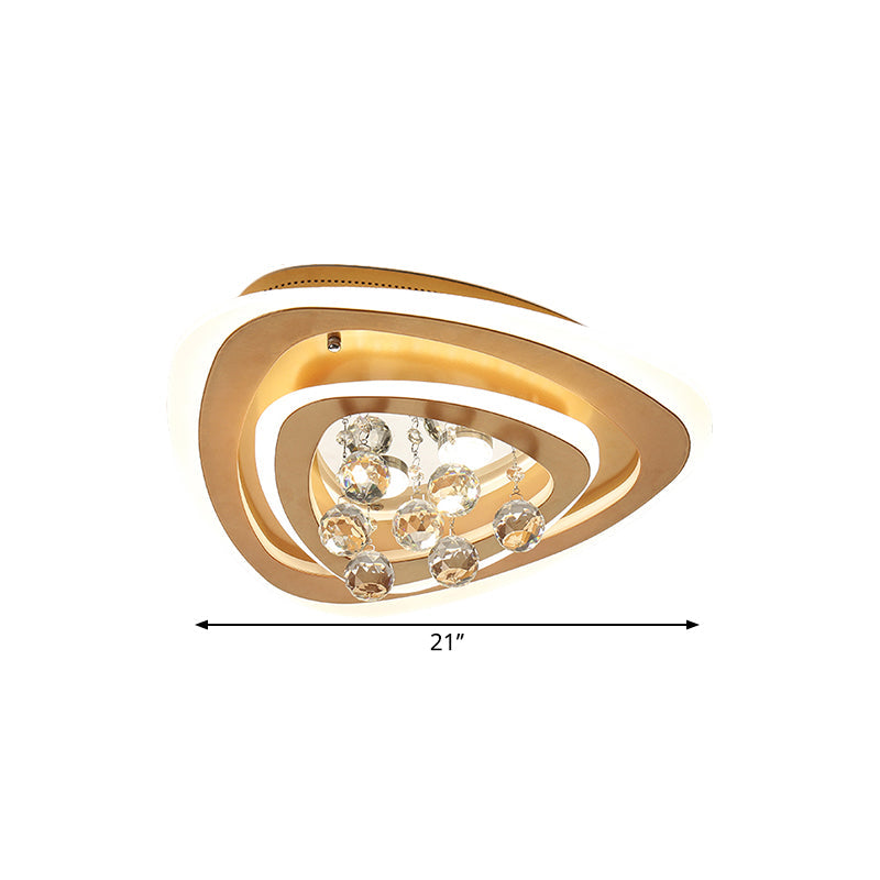 LED Parlor Flush Mount Lamp Modern Gold Close to Ceiling Lighting Fixture with Triangle/Round/Loving Heart Crystal Shade Clearhalo 'Ceiling Lights' 'Close To Ceiling Lights' 'Close to ceiling' 'Flush mount' Lighting' 1431473