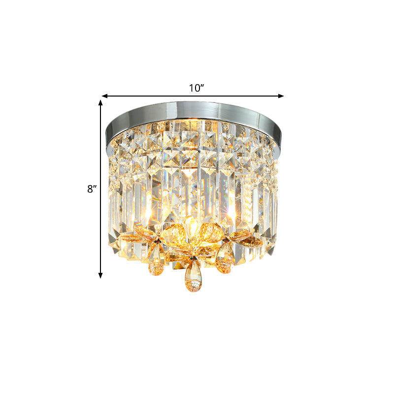 10"/15.5" Wide Chrome Cylinder Flush Light Modern Crystal Prisms LED Close to Ceiling Lighting Fixture for Doorway Clearhalo 'Ceiling Lights' 'Close To Ceiling Lights' 'Close to ceiling' 'Flush mount' Lighting' 1431499
