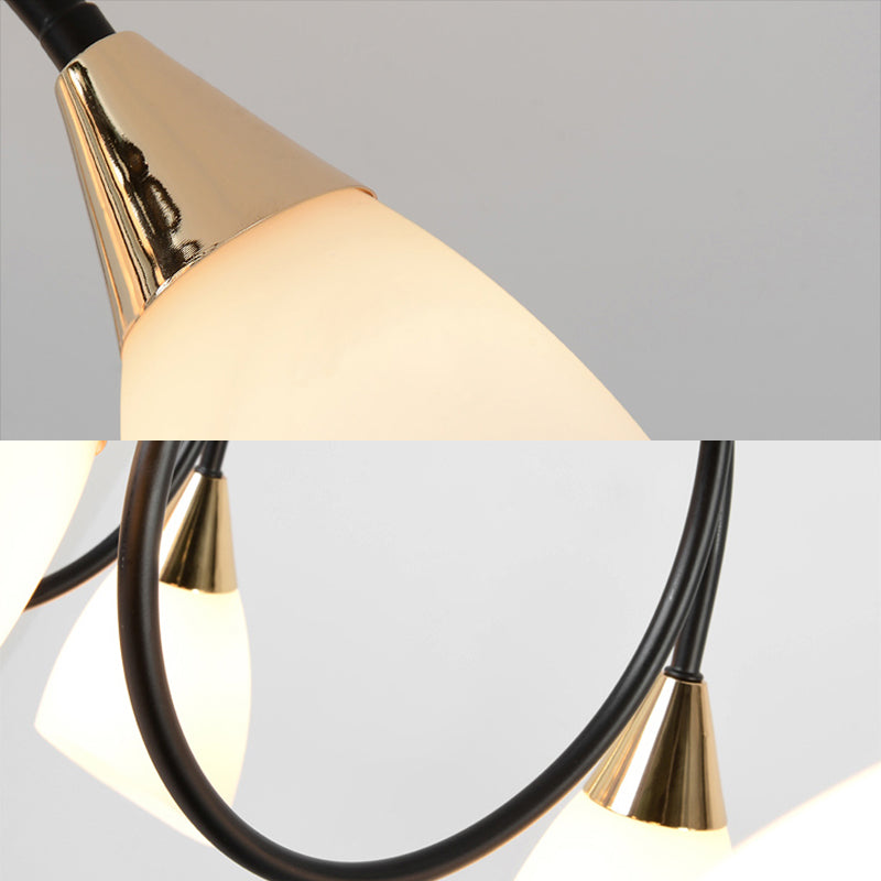 Black Cup Shape Chandelier Light Vintage 6/8/10 Lights White Glass Led Pendant Lamp Kit with Linear Design Clearhalo 'Ceiling Lights' 'Chandeliers' 'Modern Chandeliers' 'Modern' Lighting' 143153