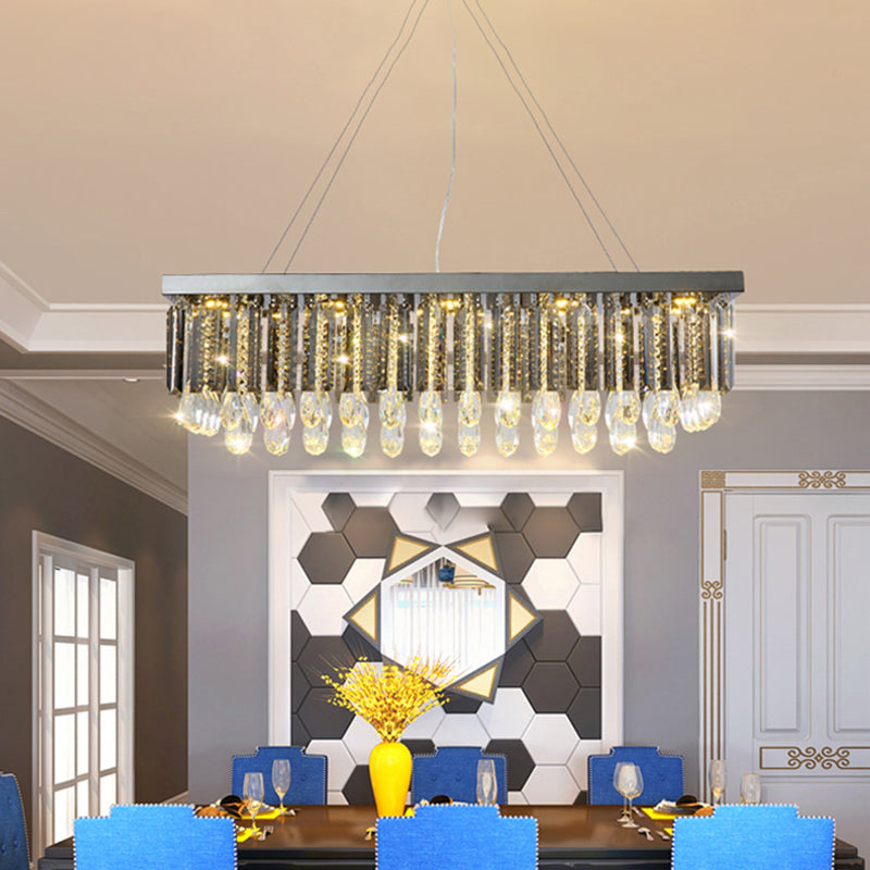 Rectangle Crystal Drip Island Pendant Modern Style Chrome LED Suspended Lighting Fixture, 23.5"/31.5" Wide Clearhalo 'Ceiling Lights' 'Island Lights' Lighting' 1431535