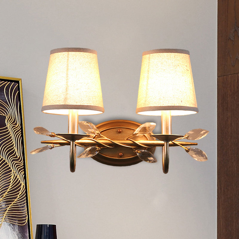 Gold Cone Wall Mounted Lighting Contemporary Fabric Shade 1/2-Bulb Sconce Light Fixture with Crystal Drop Clearhalo 'Modern wall lights' 'Modern' 'Wall Lamps & Sconces' 'Wall Lights' Lighting' 1431626