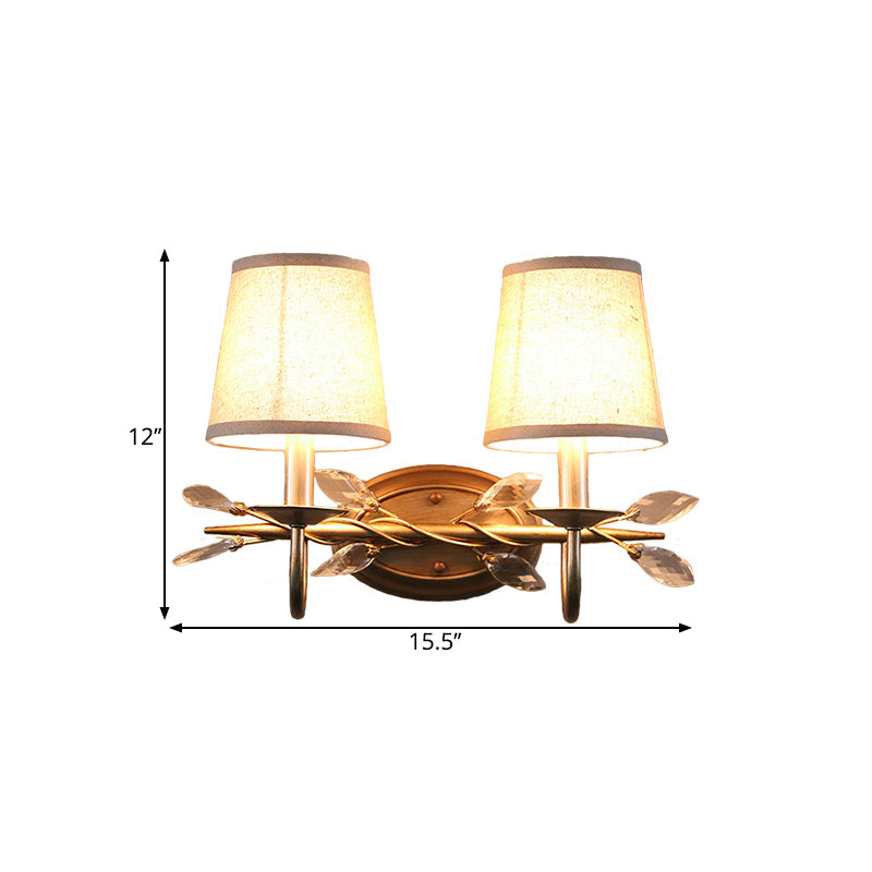 Gold Cone Wall Mounted Lighting Contemporary Fabric Shade 1/2-Bulb Sconce Light Fixture with Crystal Drop Clearhalo 'Modern wall lights' 'Modern' 'Wall Lamps & Sconces' 'Wall Lights' Lighting' 1431628