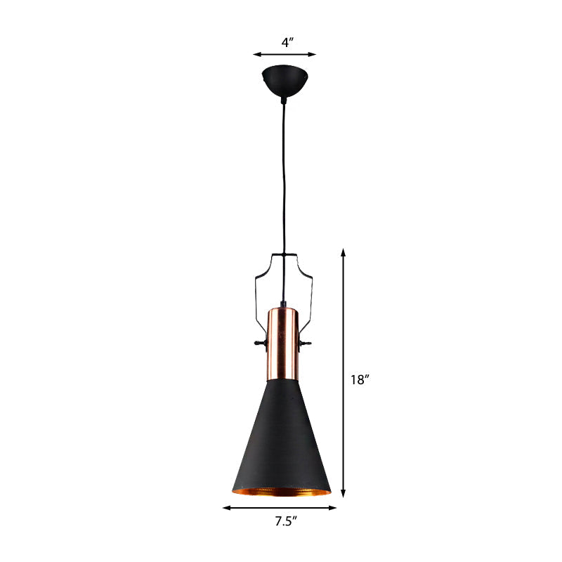 1 Bulb Pendant Light with Cone/Urn/Flared Shade and Adjustable Cord Metallic Hanging Ceiling Light in Black Clearhalo 'Ceiling Lights' 'Modern Pendants' 'Modern' 'Pendant Lights' 'Pendants' Lighting' 143183