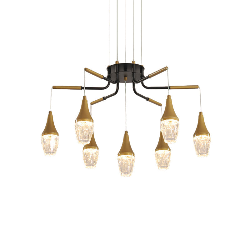 7/13/16-Head LED Chandelier Postmodern Burst Design Crystal Raindrop Ceiling Light in Gold Clearhalo 'Ceiling Lights' 'Chandeliers' 'Modern Chandeliers' 'Modern' Lighting' 1431995