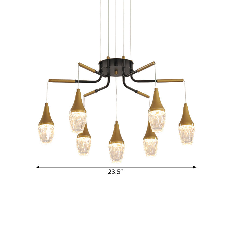 7/13/16-Head LED Chandelier Postmodern Burst Design Crystal Raindrop Ceiling Light in Gold Clearhalo 'Ceiling Lights' 'Chandeliers' 'Modern Chandeliers' 'Modern' Lighting' 1431996