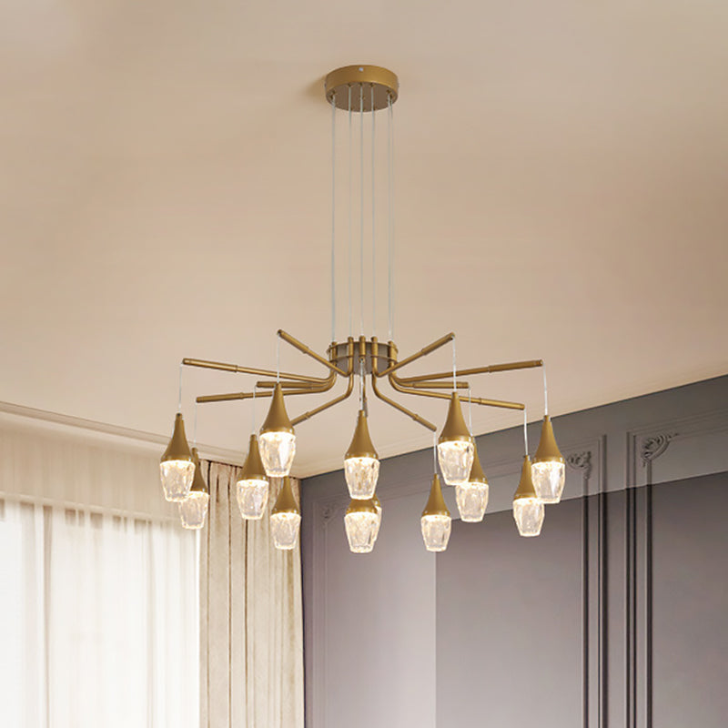 7/13/16-Head LED Chandelier Postmodern Burst Design Crystal Raindrop Ceiling Light in Gold 13 Gold Clearhalo 'Ceiling Lights' 'Chandeliers' 'Modern Chandeliers' 'Modern' Lighting' 1431997