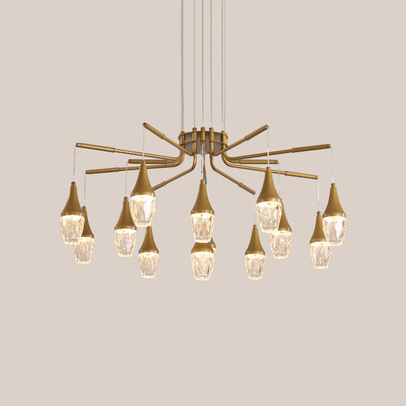 7/13/16-Head LED Chandelier Postmodern Burst Design Crystal Raindrop Ceiling Light in Gold Clearhalo 'Ceiling Lights' 'Chandeliers' 'Modern Chandeliers' 'Modern' Lighting' 1432000