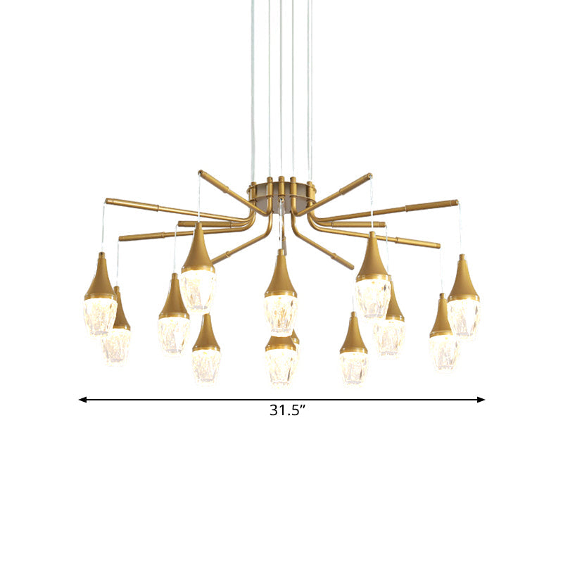 7/13/16-Head LED Chandelier Postmodern Burst Design Crystal Raindrop Ceiling Light in Gold Clearhalo 'Ceiling Lights' 'Chandeliers' 'Modern Chandeliers' 'Modern' Lighting' 1432001