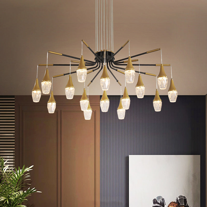7/13/16-Head LED Chandelier Postmodern Burst Design Crystal Raindrop Ceiling Light in Gold 16 Gold Clearhalo 'Ceiling Lights' 'Chandeliers' 'Modern Chandeliers' 'Modern' Lighting' 1432002