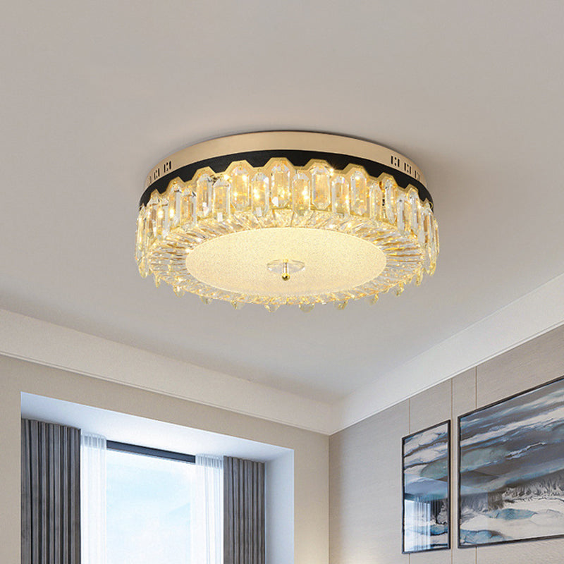 Clear Crystal Tambour Ceiling Lamp Simplicity Bedroom LED Flush-Mount Light Fixture Clear A Clearhalo 'Ceiling Lights' 'Close To Ceiling Lights' 'Close to ceiling' 'Flush mount' Lighting' 1432125