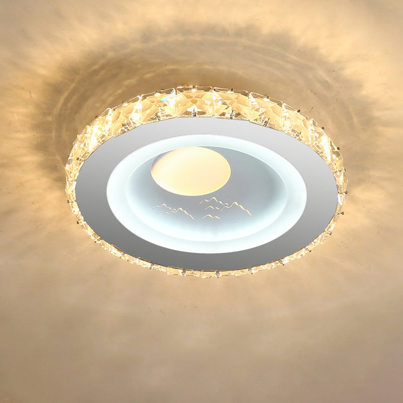 Circular Mini LED Ceiling Flush Simple Stainless Steel Crystal Flush Light Fixture for Corridor Clearhalo 'Ceiling Lights' 'Close To Ceiling Lights' 'Close to ceiling' 'Flush mount' Lighting' 1432189