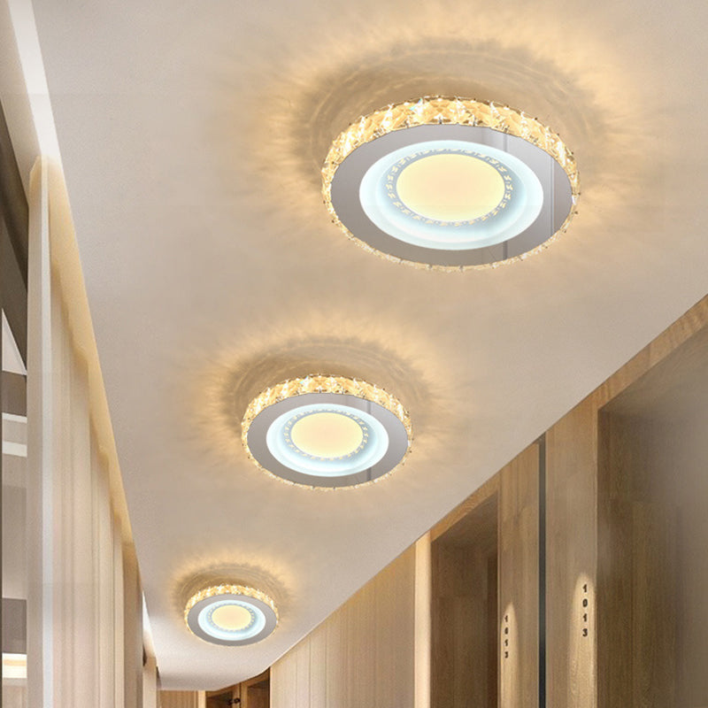 Circular Mini LED Ceiling Flush Simple Stainless Steel Crystal Flush Light Fixture for Corridor Stainless-Steel A Clearhalo 'Ceiling Lights' 'Close To Ceiling Lights' 'Close to ceiling' 'Flush mount' Lighting' 1432191