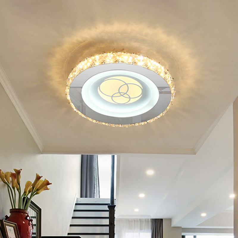 Circular Mini LED Ceiling Flush Simple Stainless Steel Crystal Flush Light Fixture for Corridor Clearhalo 'Ceiling Lights' 'Close To Ceiling Lights' 'Close to ceiling' 'Flush mount' Lighting' 1432197