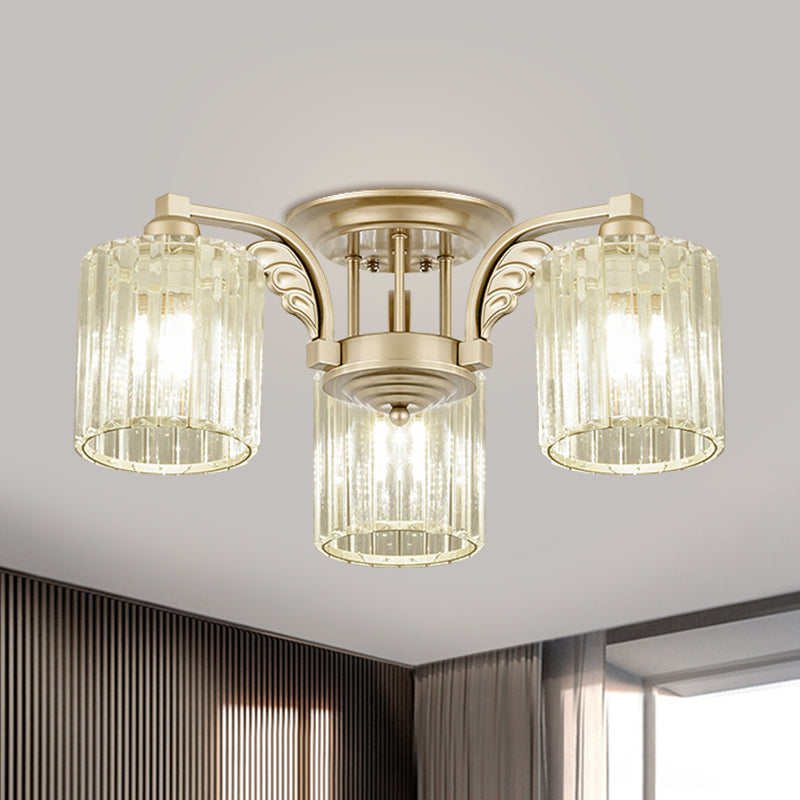 3/9-Light Cylinder Ceiling Lamp Modern Clear Crystal Semi Flush Mount Light Fixture for Bedroom Clearhalo 'Ceiling Lights' 'Close To Ceiling Lights' 'Close to ceiling' 'Semi-flushmount' Lighting' 1432278
