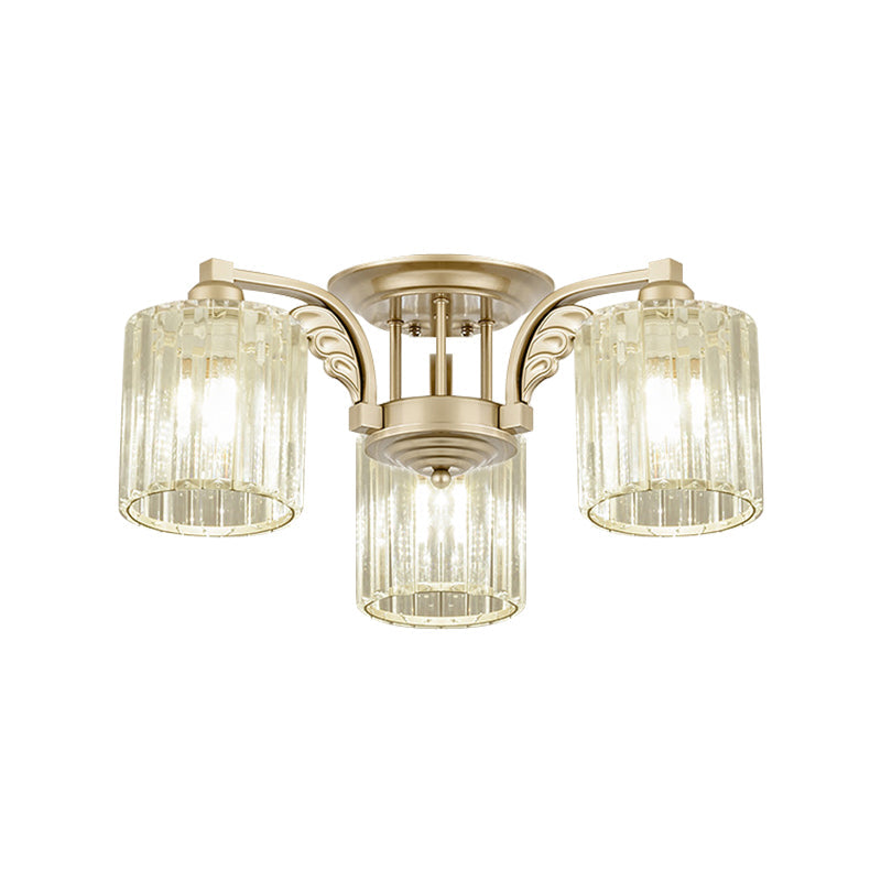 3/9-Light Cylinder Ceiling Lamp Modern Clear Crystal Semi Flush Mount Light Fixture for Bedroom Clearhalo 'Ceiling Lights' 'Close To Ceiling Lights' 'Close to ceiling' 'Semi-flushmount' Lighting' 1432279