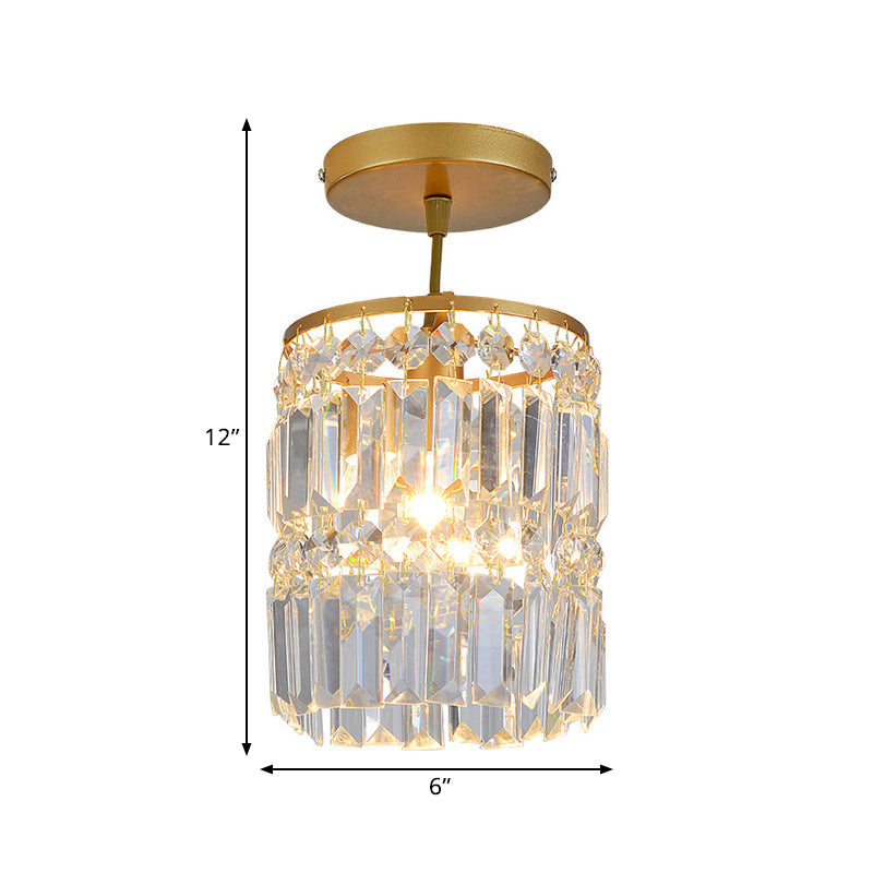 Beveled Crystal Cylindrical Semi Flush Minimalist 1 Head Corridor Close to Ceiling Light in Gold Clearhalo 'Ceiling Lights' 'Close To Ceiling Lights' 'Close to ceiling' 'Semi-flushmount' Lighting' 1432289