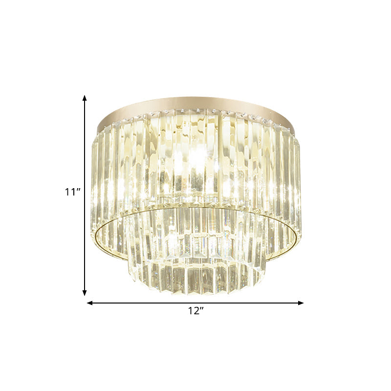 Simple Layered Shade Ceiling Flush 3/4-Light Clear Prismatic Crystal Flush Mount Lighting Clearhalo 'Ceiling Lights' 'Close To Ceiling Lights' 'Close to ceiling' 'Flush mount' Lighting' 1432314