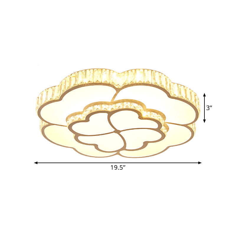 2-Layer Clover Crystal Flush Light Modern Style Bedroom LED Ceiling Lamp in White, 16"/19.5" Wide Clearhalo 'Ceiling Lights' 'Close To Ceiling Lights' 'Close to ceiling' 'Flush mount' Lighting' 1432356