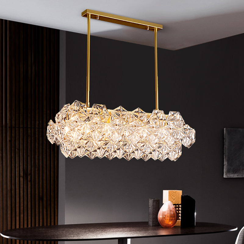 4-Bulb Hanging Island Light Modern Oblong Clear Snowflake Crystal Pendant Light Fixture Clearhalo 'Ceiling Lights' 'Island Lights' Lighting' 1432378