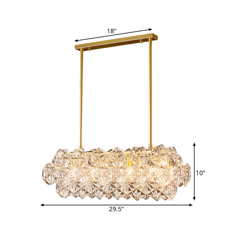 4-Bulb Hanging Island Light Modern Oblong Clear Snowflake Crystal Pendant Light Fixture Clearhalo 'Ceiling Lights' 'Island Lights' Lighting' 1432380