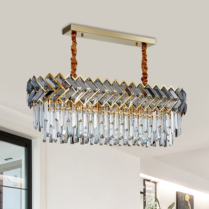 Crystal Ellipse Island Pendant Light Modern Style 10-Bulb Dining Room Suspension Lighting in Black-Gold Clearhalo 'Ceiling Lights' 'Island Lights' Lighting' 1432411
