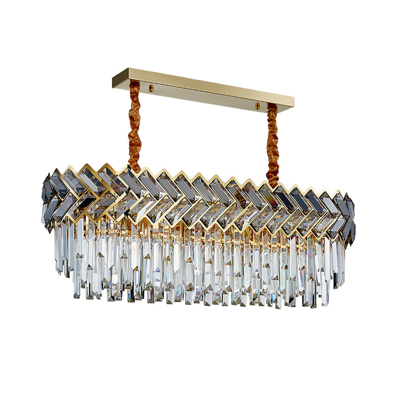 Crystal Ellipse Island Pendant Light Modern Style 10-Bulb Dining Room Suspension Lighting in Black-Gold Clearhalo 'Ceiling Lights' 'Island Lights' Lighting' 1432412