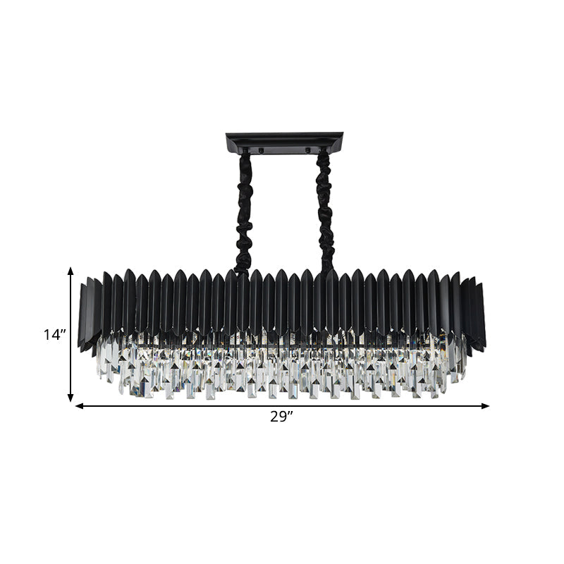 6/8-Light Ceiling Suspension Lamp Modern Oblong Tri-Sided Crystal Rod Island Light in Black Clearhalo 'Ceiling Lights' 'Island Lights' Lighting' 1432444