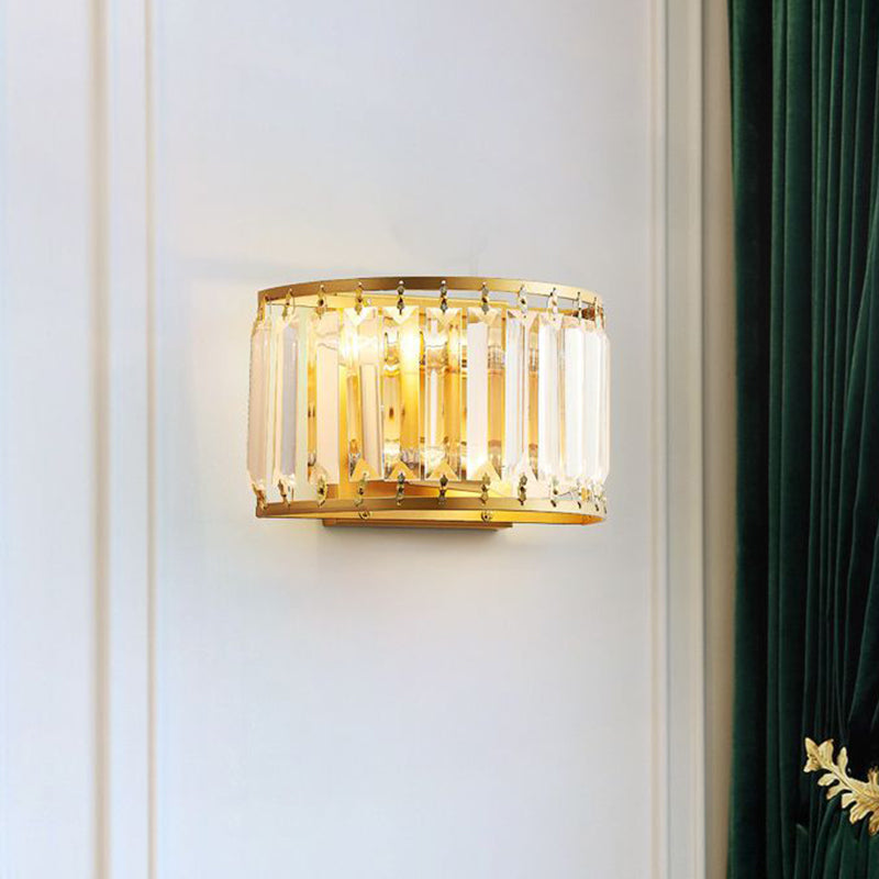 Demilune Crystal Wall Light Sconce Post-Modern 2 Bulbs Living Room Wall Mount Lamp in Black/Gold Gold Clearhalo 'Cast Iron' 'Glass' 'Industrial' 'Modern wall lights' 'Modern' 'Tiffany' 'Traditional wall lights' 'Wall Lamps & Sconces' 'Wall Lights' Lighting' 1432457