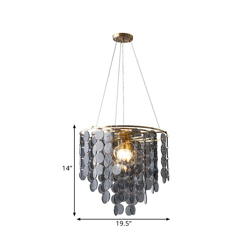 Gold Taper Chandelier Lamp Modern Circular-Crystal Strands 6 Heads Great Room Hanging Light Fixture Clearhalo 'Ceiling Lights' 'Chandeliers' 'Modern Chandeliers' 'Modern' Lighting' 1432719