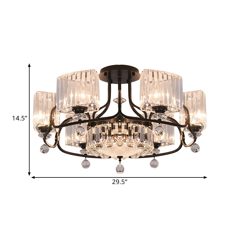 Crystal Trapezoid Lighting Fixture Contemporary 4/8 Bulbs Dinning Room Semi Flush with Black Frame Clearhalo 'Ceiling Lights' 'Close To Ceiling Lights' 'Close to ceiling' 'Semi-flushmount' Lighting' 1432797