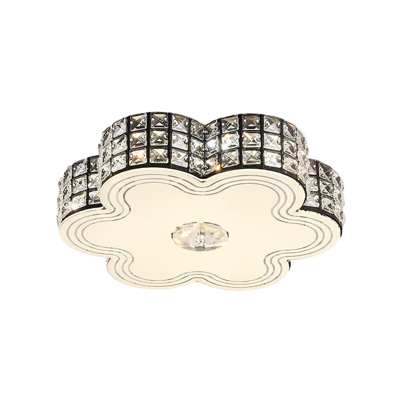Square-Cut Crystals White Flush Mount Lighting Floral LED Modern Close to Ceiling Light, 15.5"/19.5" Width Clearhalo 'Ceiling Lights' 'Close To Ceiling Lights' 'Close to ceiling' 'Flush mount' Lighting' 1432811