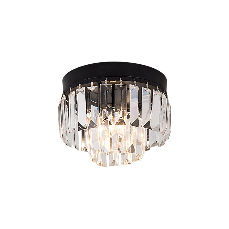LED Lighting Fixture Modern 2-Tier Drum Shade Clear Bevel Cut Crystals Flush Mount Lamp in Gold/Black Clearhalo 'Ceiling Lights' 'Close To Ceiling Lights' 'Close to ceiling' 'Flush mount' Lighting' 1433015
