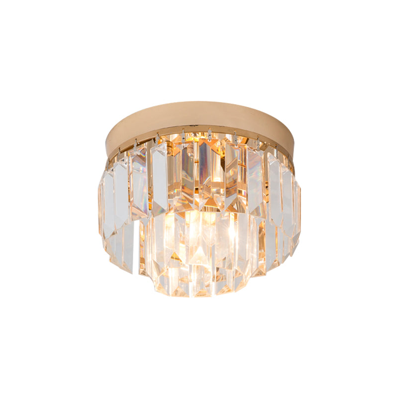 LED Lighting Fixture Modern 2-Tier Drum Shade Clear Bevel Cut Crystals Flush Mount Lamp in Gold/Black Clearhalo 'Ceiling Lights' 'Close To Ceiling Lights' 'Close to ceiling' 'Flush mount' Lighting' 1433019
