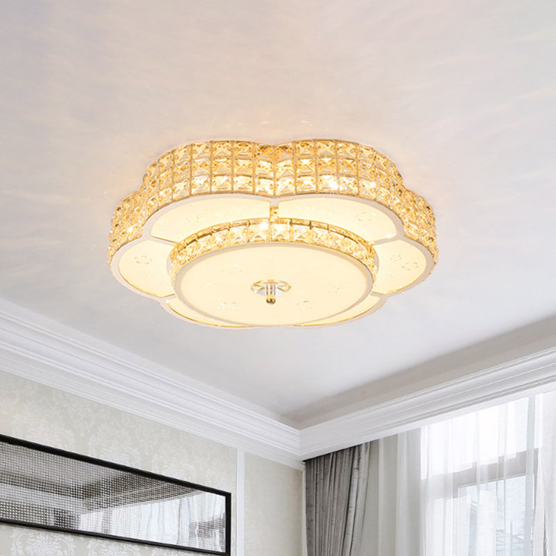 Modern Flower/Round Flush Ceiling Light Clear Beveled Crystals LED Lighting Fixture in Champagne for Parlor Champagne Flower Clearhalo 'Ceiling Lights' 'Close To Ceiling Lights' 'Close to ceiling' 'Flush mount' Lighting' 1433388