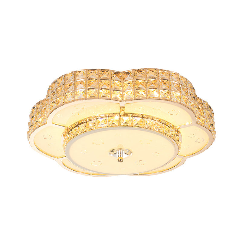 Modern Flower/Round Flush Ceiling Light Clear Beveled Crystals LED Lighting Fixture in Champagne for Parlor Clearhalo 'Ceiling Lights' 'Close To Ceiling Lights' 'Close to ceiling' 'Flush mount' Lighting' 1433390