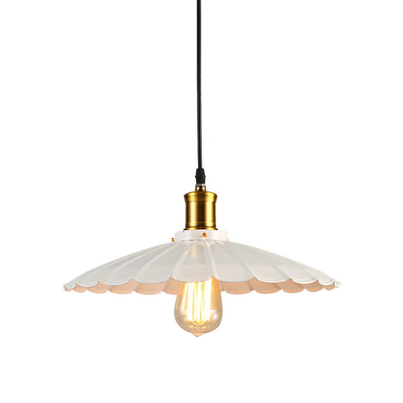 14"/16" Dia Industrial Scalloped Pendant Light 1 Head Metallic Ceiling Pendant Lamp in Black/White Clearhalo 'Art Deco Pendants' 'Black' 'Cast Iron' 'Ceiling Lights' 'Ceramic' 'Crystal' 'Industrial Pendants' 'Industrial' 'Metal' 'Middle Century Pendants' 'Pendant Lights' 'Pendants' 'Rustic Pendants' 'Tiffany' Lighting' 143341
