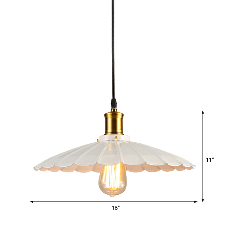 14"/16" Dia Industrial Scalloped Pendant Light 1 Head Metallic Ceiling Pendant Lamp in Black/White Clearhalo 'Art Deco Pendants' 'Black' 'Cast Iron' 'Ceiling Lights' 'Ceramic' 'Crystal' 'Industrial Pendants' 'Industrial' 'Metal' 'Middle Century Pendants' 'Pendant Lights' 'Pendants' 'Rustic Pendants' 'Tiffany' Lighting' 143342