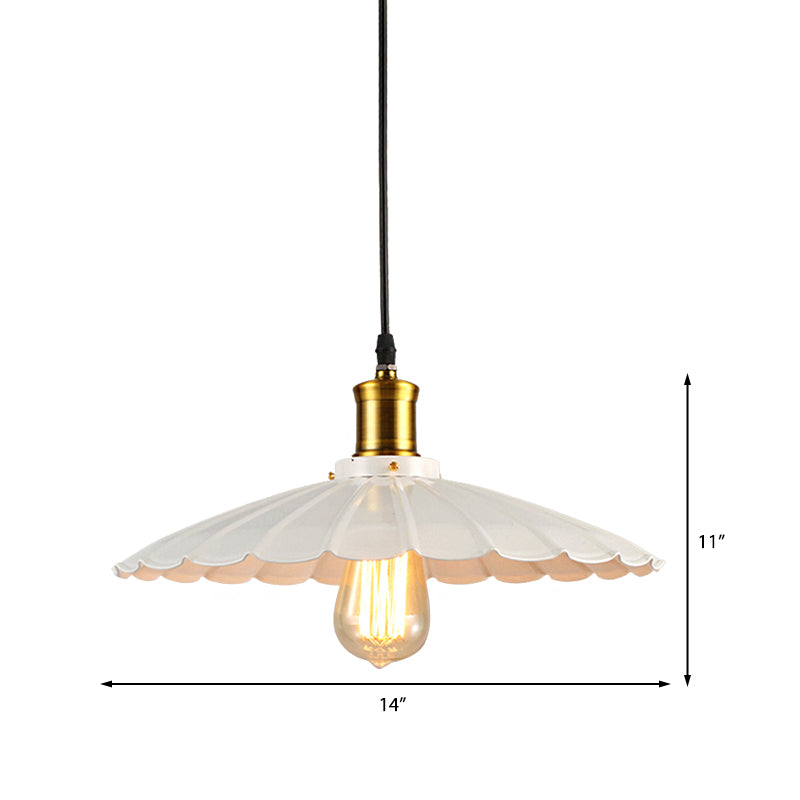 14"/16" Dia Industrial Scalloped Pendant Light 1 Head Metallic Ceiling Pendant Lamp in Black/White Clearhalo 'Art Deco Pendants' 'Black' 'Cast Iron' 'Ceiling Lights' 'Ceramic' 'Crystal' 'Industrial Pendants' 'Industrial' 'Metal' 'Middle Century Pendants' 'Pendant Lights' 'Pendants' 'Rustic Pendants' 'Tiffany' Lighting' 143343